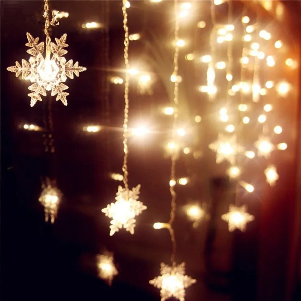 Warm White Snowflake Curtain Lights, 11.5ft - 80 LEDs for Indoor/Outdoor Use